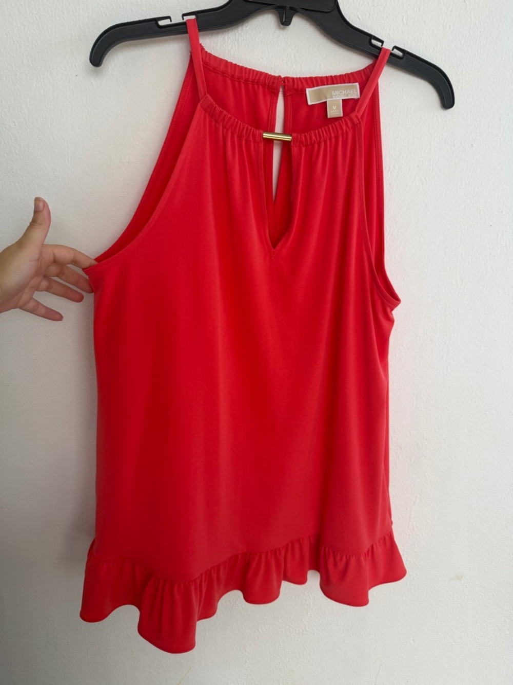 Michael Kors Coral Red Sleeveless Ruffle-Hem Tank Tunic